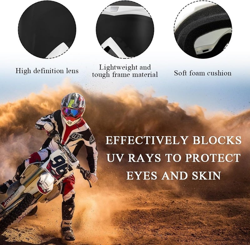 Yourkar Dirt Bike Goggle, UV Protection Windproof ATV Off-Road Goggles, Wide Vision Riding Motorcycle Goggle for Men Women (White+Black) - Image 5